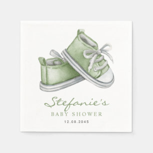 Grüne Aquarell-Baby-Schühchen-Baby-Party Serviette