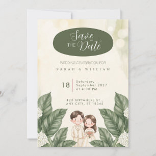 Grüne Aquarell-Braut Bräutigam Hochzeitseinladung Einladung