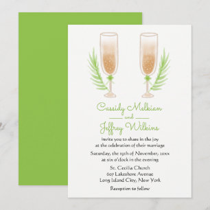 Grüne Aquarell-Champagner-Weingläser Hochzeit Einladung