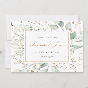 Grüne Aquarell Eukalyptus Rustikale Goldfolien Save The Date