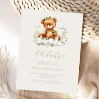Grüne Aquarell-Eukalyptus-Teddybär-Baby-Party