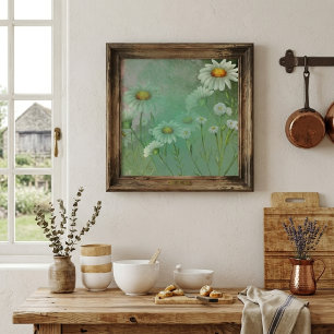 Grüne Aquarell-Gänseblümchen-Blumen Poster