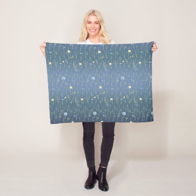 Grüne Aquarell Rustikale botanische Blume Fleecedecke (Beispiel)