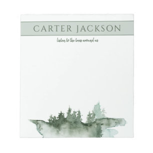 Grüne Aquarellbäume Notizblock