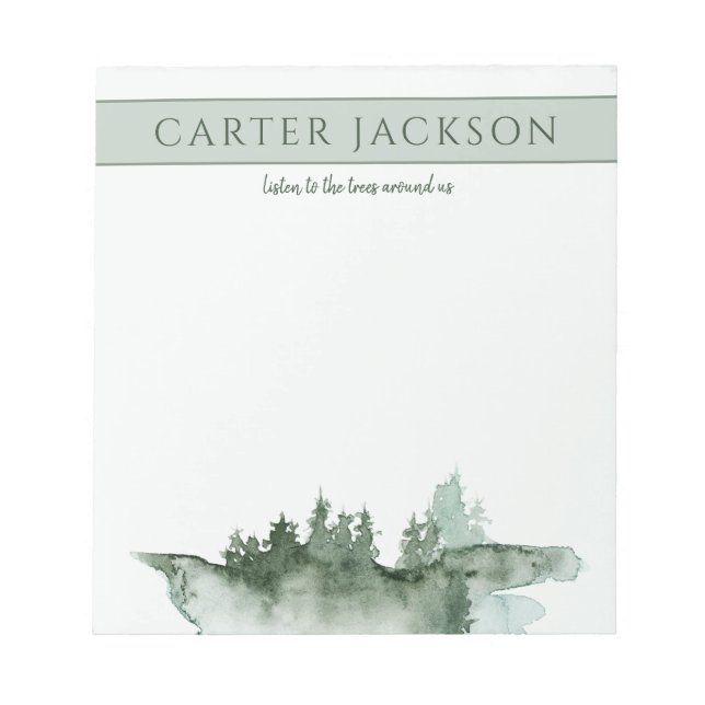 Grüne Aquarellbäume Notizblock (Vorderseite)