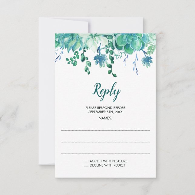 Grüne Aquarellbilder für Hochzeiten RSVP Karte (Vorderseite)