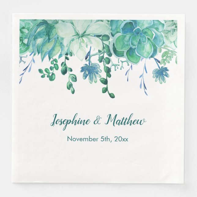 Grüne Aquarellbilder Hochzeiten von Napkins Serviette (Vorderseite)