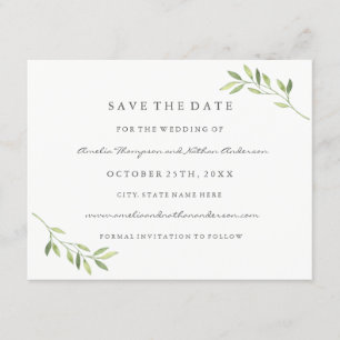 Grüne Aquarellblatt Hochzeit Save The Date
