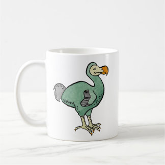 Grüne Aquarelldodo-Vogel-Malerei mit schwarzer Kaffeetasse