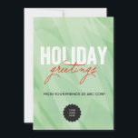 Grüne Aquarelle flach Feiertagskarte<br><div class="desc">Schicken Sie die Grüße der Jahreszeit zu Ihren Kollegen diesen Feiertag mit einer gefalteten Karte von PiPo Presse.  Diese Grußkarte kennzeichnet einen festlichen grünen Watercolorhintergrund mit einer einfachen Mitteilung "der Feiertags-Grüße" in gemischtem rotem und weißem Schriftart.  Schließen Sie Ihr Firmenlogo und/oder personalisierten Gruß im bereitgestellten Raum ein.</div>