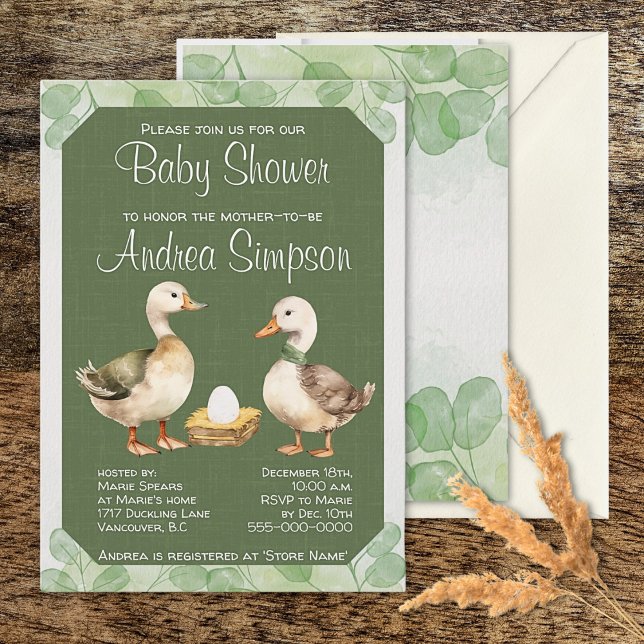 Grüne Aquarellente und Eierdusche Einladung (Von Creator hochgeladen)