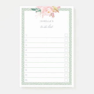 Grüne Aquarellererbsen, die zur Liste gehören Post-it Klebezettel