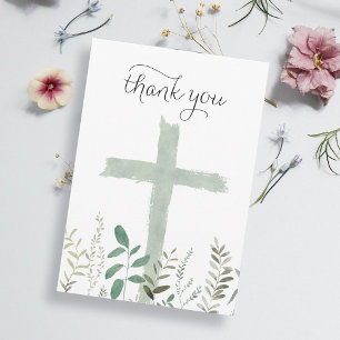 Grüne Aquarellfarbe Heiliges Kreuz Dankeskarte