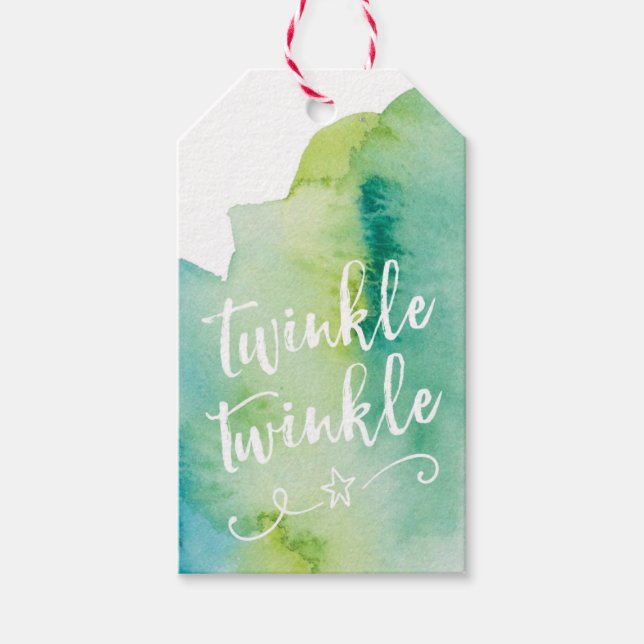 Grüne Aquarellfarbe Twinkeln Weihnachtsgeschenk Ta Geschenkanhänger (Vorderseite)