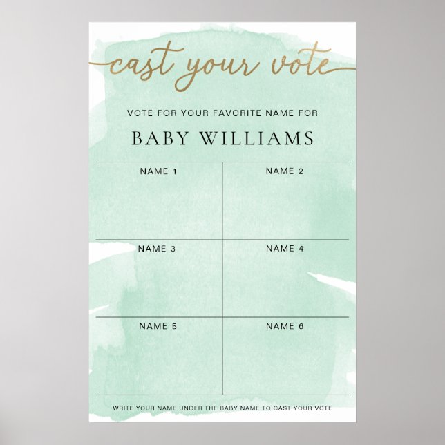 Grüne Aquarellfarbe Wählt Baby-Namen Poster (Vorne)