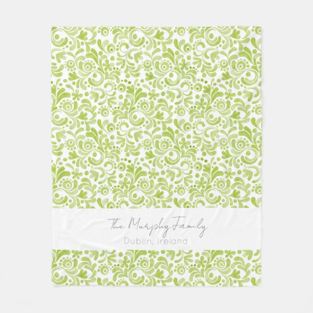 Grüne Aquarellfarben Art FAMILY NAME Location Deco Fleecedecke (Vorderseite)