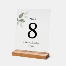 Grüne Aquarellfarben Blätter Hochzeitstisch Platzk Acrylschild