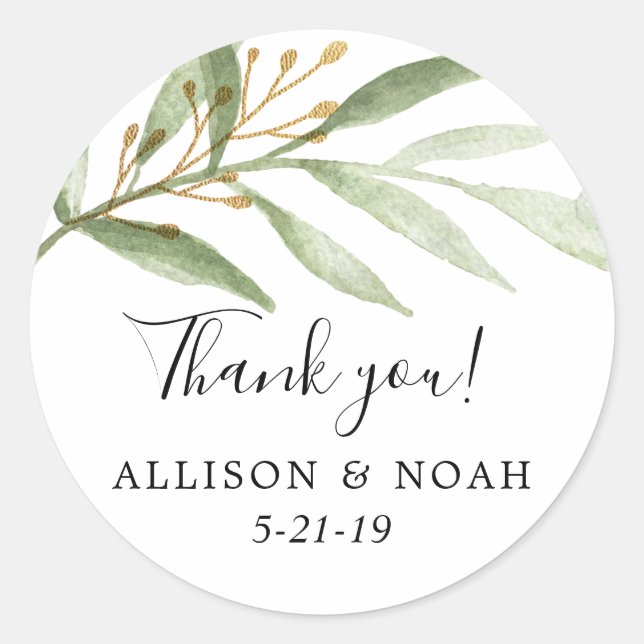 Grüne Aquarellfarben Grün-Gold-Blätter bevorzugen Runder Aufkleber (Vorderseite)