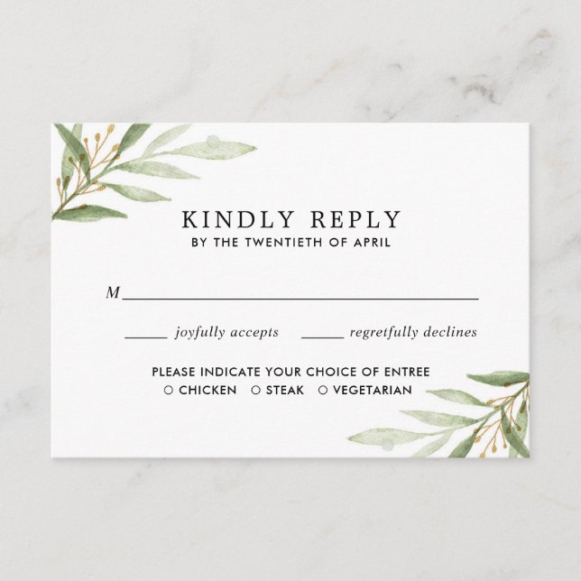 Grüne Aquarellfarben, grüne goldene Blätter UAWG Begleitkarte (Vorderseite)