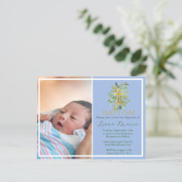 Grüne Aquarellfarben Imitate Gold Foto Taufe Einladungspostkarte