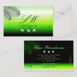 Grüne Aquarellfarben Palm Blätter Diamonds Monogra Visitenkarte