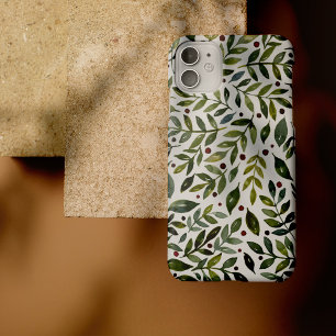 Grüne Aquarellfarben Saisonzweige und Beeren Case-Mate iPhone Hülle