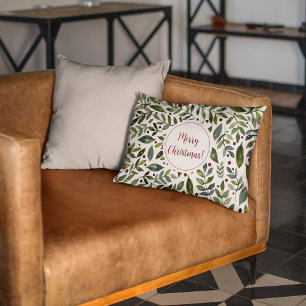 Grüne Aquarellfarben Saisonzweige und Beeren Dekokissen