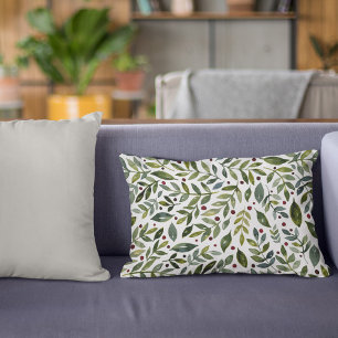 Grüne Aquarellfarben Saisonzweige und Beeren Dekokissen