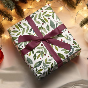 Grüne Aquarellfarben Saisonzweige und Beeren Geschenkpapier Set