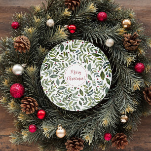 Grüne Aquarellfarben Saisonzweige und Beeren Runder Aufkleber