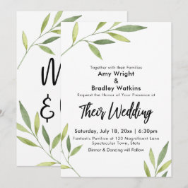 Grüne Aquarellfolien Moderne Hochzeit Einladung