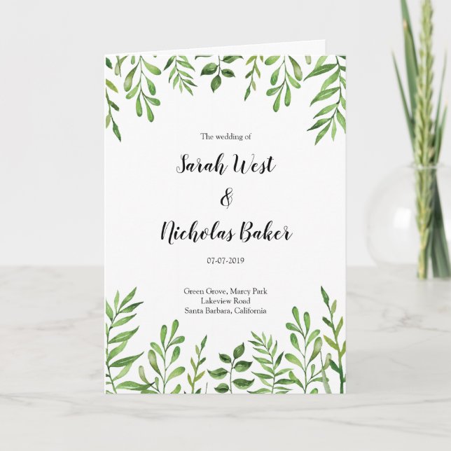 Grüne Aquarellgrün Blätter Botanisch Programm (Vorderseite)