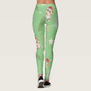 Grüne Aquarellkatze Weihnachten Weihnachten Leggings