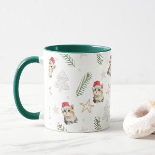 Grüne Aquarellkatze Weihnachten Weihnachten Tasse