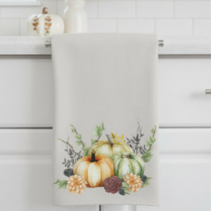 Grüne Aquarellpumpen Gold Dots Herbst Geschirrtuch