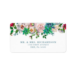Grüne Aquarellsicke und Blume Hochzeit Adressaufkleber