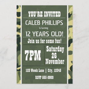 Grüne Armee-Tarnungs-Geburtstags-Party Einladungen