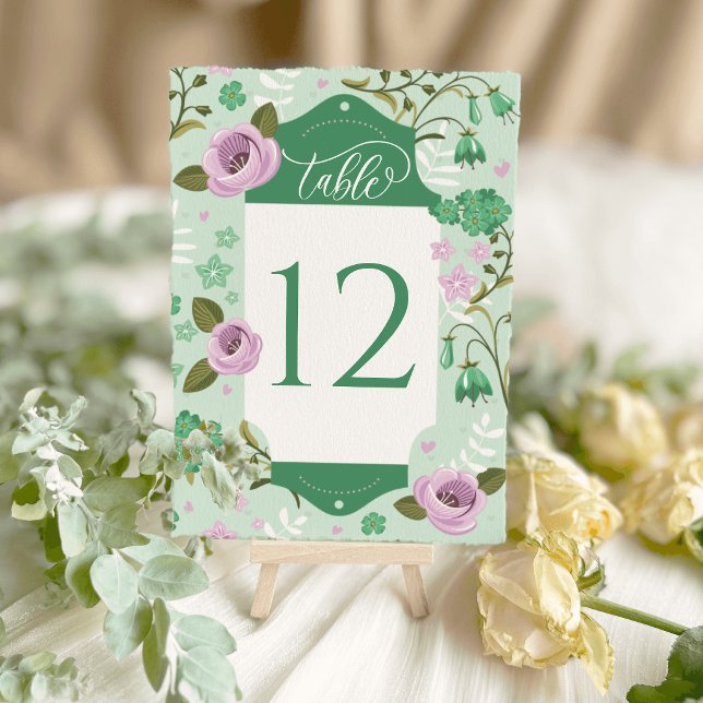Grüne Art Deco Blumen Hochzeit Tischkarten Sitzord Tischnummer (Green Art Deco Floral Wedding Table Cards Seating)