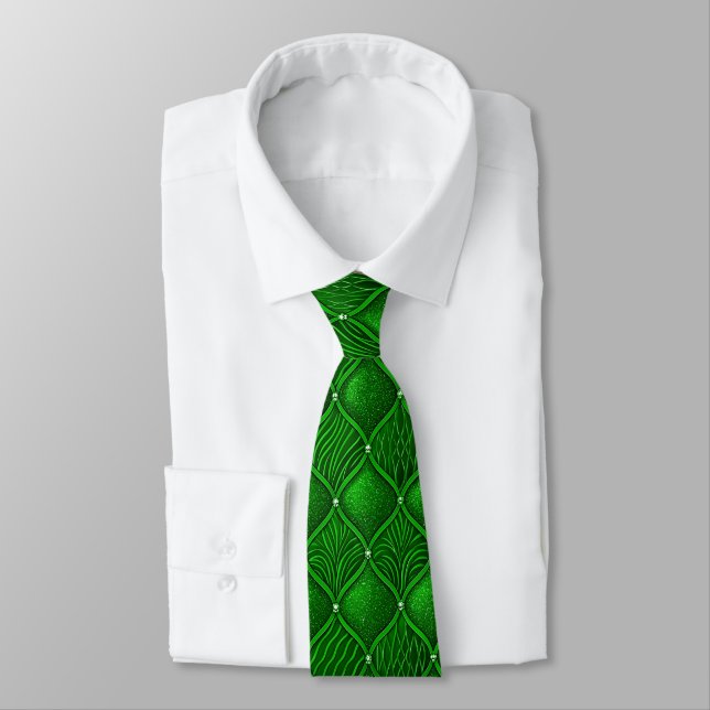 Grüne Art Deco Glamour-Muster Krawatte (Gebunden)