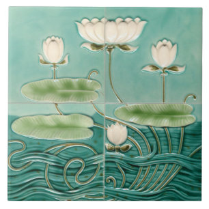 Grüne Art Nouveau Jugendstil Wasserlilie Fliese