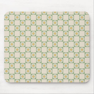 Grüne ästhetische karierte Sonnenblume Y2K-Muster Mousepad