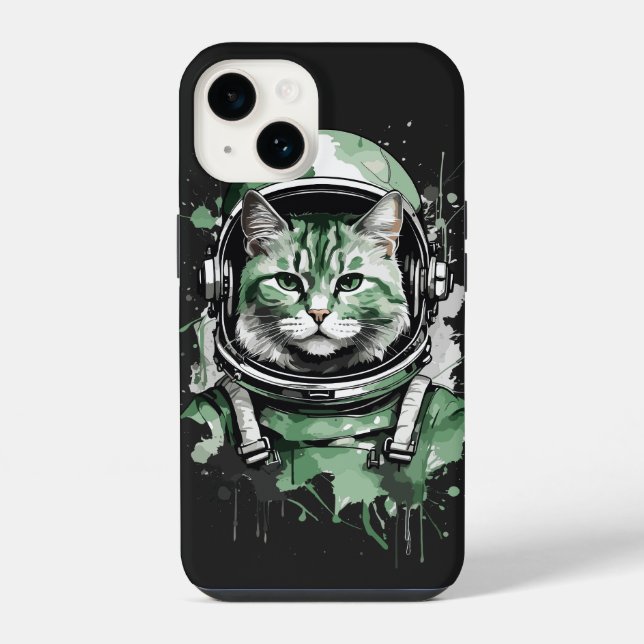 Grüne Astronaut Katzen Splash iPhone Hülle (Rückseite)