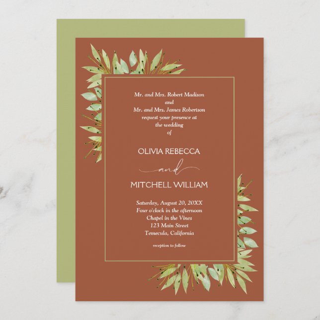 Grüne auf der Terracotta Wedding Einladung (Vorne/Hinten)