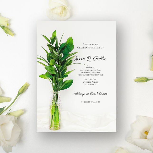 Grüne auf weißer Feier zum Gedenken an das Leben Einladung (Von Creator hochgeladen)