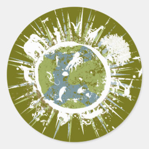 Grüne Aufkleber am Earth Day