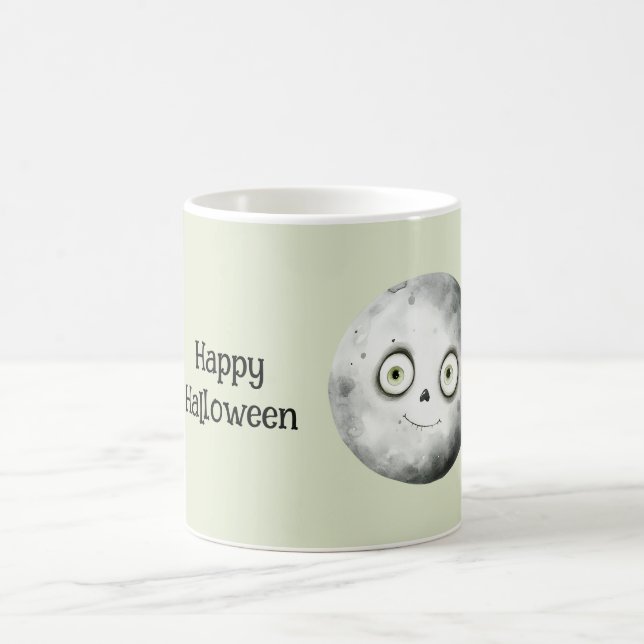 Grüne Augen Halloween Mond Kaffeetasse (Mittel)
