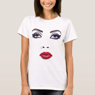 Grüne Augen Rote Lippen Frauen Gesicht Original Ma T-Shirt