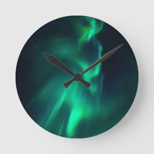 Grüne Aurora Nordlichter Runde Wanduhr