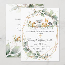 Grüne Australische Tiere Taufe & 1. Geburtstag Einladung