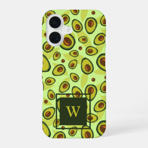 Grüne Avocado-Fruchtmuster-Monogramm iPhone 16 Hülle